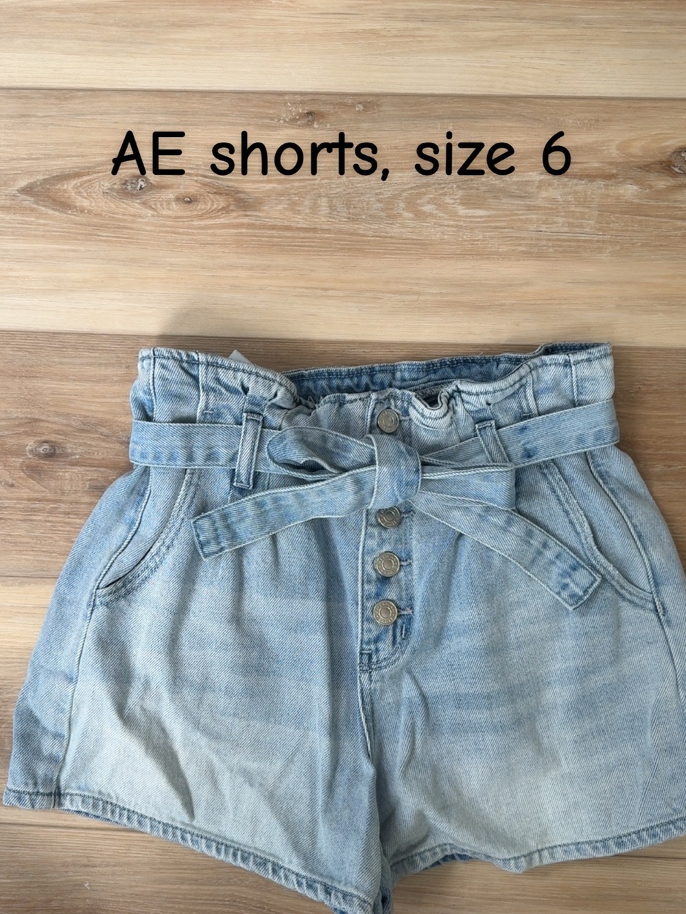 American Eagle Outfitters Light Blue Paperbag Waist Denim Shorts with Belt